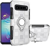 Voor Galaxy S10 5G 2 in 1 kubus PC + TPU beschermhoes met 360 graden draaien zilveren ringhouder (zilver)