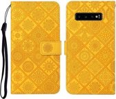 Voor Samsung Galaxy S10 etnische stijl reliëf patroon horizontale flip lederen tas met houder & kaartsleuven & portemonnee & lanyard (geel)