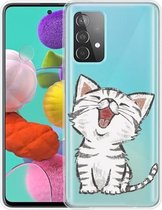 Voor Samsung Galaxy A32 5G gekleurd tekeningpatroon zeer transparant TPU beschermhoes (lachende kat)