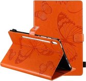 Voor Samsung Galaxy Tab S6 T860 Geperst afdrukken Vlinderpatroon Horizontale flip lederen tas met houder & kaartsleuven & portemonnee & slaap- / wekfunctie (oranje)