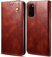 Voor Samsung Galaxy S20 FE Simple Wax Crazy Horse Texture Horizontale Flip lederen tas met kaartsleuven en portemonnee (bruin)