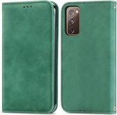 Retro Skin Feel Business Magnetische Horizontale Flip Leren Case Met Houder & Kaartsleuven & Portemonnee & Fotolijst Voor Samsung Galaxy S20 FE (Groen)