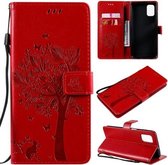 Voor Samsung Galaxy M51 Tree & Cat Pattern Pressed Printing Horizontale Flip PU Leather Case met houder & kaartsleuven & portemonnee & Lanyard (rood)