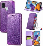 Voor Samsung Galaxy A21s Blooming Mandala Reliëfpatroon Magnetische Horizontale Flip Leren Case met Houder & Kaartsleuven & Portemonnee (Paars)