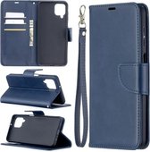 Voor Samsung Galaxy A12 Retro Lambskin Texture Pure Color Horizontale Flip PU Leather Case met Houder & Kaartsleuven & Portemonnee & Lanyard (Blauw)