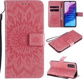 Voor Huawei Genieten Z Geperst Afdrukken Zonnebloem Patroon Horizontale Flip PU Lederen Case Houder & Kaartsleuven & Portemonnee & Lanyard (Roze)