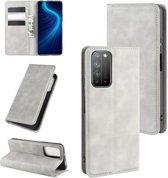 Voor Huawei Honor X10 5G Retro-skin Business magnetische zuignap lederen tas met houder & kaartsleuven & portemonnee (grijs)