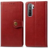 Voor Huawei Nova 7 SE / P40 Lite 5G retro effen kleur lederen gesp telefoonhoes met lanyard & fotolijst & kaartsleuf & portemonnee & standaardfunctie (rood)