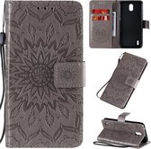 Voor Nokia 1.3 reliÃ«f zonnebloem patroon horizontale flip pu lederen tas met houder & kaartsleuven & portemonnee & lanyard (grijs)
