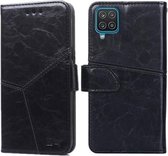 Voor Samsung Galaxy A12 Geometrische stiksels Horizontale flip TPU + PU lederen tas met houder & kaartsleuven en portemonnee (zwart)