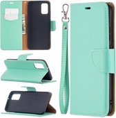 Voor Samsung Galaxy A02s (EU-versie) Litchi Texture Pure Color Horizontale Flip Leather Case met houder & kaartsleuven & portemonnee & lanyard (groen)