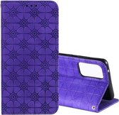 Voor Samsung Galaxy A72 5G Lucky Flowers Embossing Pattern Magnetische Horizontale Flip Leather Case met houder & kaartsleuven (paars)