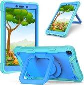 Voor Samsung Galaxy Tab A 8.0 (2019) T290 Contrastkleur Schokbestendig Robot siliconen + pc-hoes met polsbandhouder (mintgroen + blauw)