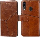 Voor Samsung Galaxy A20 Geometrische stiksels Horizontale flip TPU + PU lederen tas met houder & kaartsleuven en portemonnee (lichtbruin)