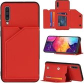 Voor Samsung Galaxy A50 & A30s & A50s Skin Feel PU + TPU + PC Achterkant Schokbestendig hoesje met kaartsleuven & houder & fotolijst (rood)