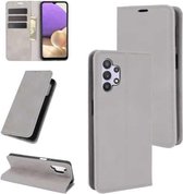 Voor Samsung Galaxy A32 5G Retro-skin Business magnetische zuignap lederen tas met houder & kaartsleuven & portemonnee (grijs)