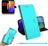 Voor Huawei Y5p Lmitated Spiegeloppervlak Horizontale Flip Leren Case met Houder & Kaartsleuven & Portemonnee & Lanyard (Mintgroen)