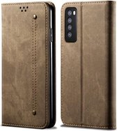 Voor Huawei Nova 7 Denim Textuur Casual Stijl Horizontale Flip Leren Case met Houder & Kaartsleuven & Portemonnee (Khaki)