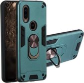 Voor Motorola Moto P40 2 in 1 Armor Series PC + TPU beschermhoes met ringhouder (donkergroen)