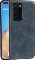 Voor Huawei P40 Crazy Horse Textured Calfskin PU + PC + TPU Case (blauw)