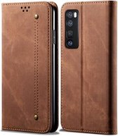 Voor Huawei Nova 7 Pro Denim Textuur Casual Stijl Horizontale Flip Leren Case met Houder & Kaartsleuven & Portemonnee (Bruin)