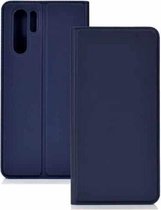 Ultradunne geperste magnetische TPU + PU lederen hoes voor Huawei P30 Pro met kaartsleuf en houder (blauw)