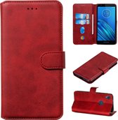 Voor Motorola Moto E6 klassieke kalfsleer Horizontale flip PU lederen tas, met houder en kaartsleuven en portemonnee (rood)