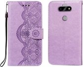 Voor LG K31 Flower Vine Embossing Pattern Horizontale Flip Leather Case met Card Slot & Holder & Wallet & Lanyard (Purple)