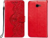 Voor Samsung Galaxy J4 + Flower Vine Embossing Pattern Horizontale Flip Leather Case met Card Slot & Holder & Wallet & Lanyard (Red)