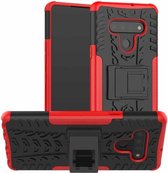 Voor LG Stylo 6 Tyre Texture Shockproof TPU + PC beschermhoes met houder (rood)
