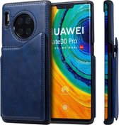 Voor Huawei Mate 30 Pro schokbestendig kalfsleer beschermhoes met houder en kaartsleuven en frame (blauw)