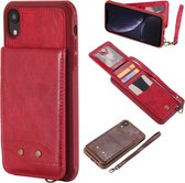 Voor iPhone XR Verticaal Flip Schokbestendig Leren Beschermhoes met Kort Touw, Kaartsleuven & Beugel & Fotohouder & Portemonnee Functie (Rood)