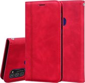 Voor Samsung Galaxy M21 Frosted zakelijke magnetische horizontale flip PU lederen tas met houder & kaartsleuf & lanyard (rood)