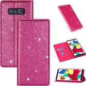 Voor Samsung Galaxy Note 8 ultradunne glitter magnetische horizontale flip lederen tas met houder en kaartsleuven (rose rood)