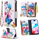 Voor Xiaomi Redmi 8A Gekleurd tekenpatroon Rits Horizontaal Flip lederen tas met houder & kaartsleuven & portemonnee (twee vlinders)