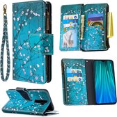 Voor Xiaomi Redmi Note 8 Pro Gekleurd Tekeningpatroon Rits Horizontaal Flip Leren Tas met Houder & Kaartsleuven & Portemonnee (Pruimenbloesem)