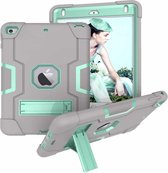 Voor iPad Mini 5/4 contrasterende kleur siliconen + pc combinatie case met houder (grijs + aqua)