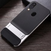 Voor Galaxy M20 Plaid Texture Antislip TPU + PC-hoes met houder (Space Silver)