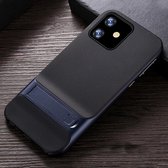 Voor iPhone 11 geruite textuur antislip TPU + pc-hoes met houder (donkerblauw)
