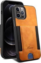 H10 TPU + PU lederen schokbestendige beschermhoes met kaartsleuf voor iPhone 12/12 Pro (kaki)