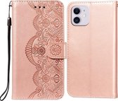 Flower Vine Embossing Pattern Horizontale Flip Leather Case met Card Slot & Holder & Wallet & Lanyard Voor iPhone 12 mini (Rose Gold)