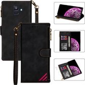 Voor Samsung Galaxy A6 2018 Rits Multi-kaartsleuven Horizontale Flip PU lederen tas met houder & kaartsleuven & portemonnee & lanyard & fotolijst (zwart)