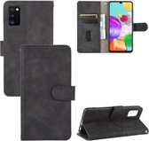 Voor Samsung Galaxy A41 (Euraziatische versie) Effen kleur Huidgevoel Magnetische gesp Horizontale flip kalftextuur PU lederen tas met houder & kaartsleuven & portemonnee (zwart)