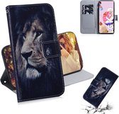 Voor LG K51S Gekleurde tekening Horizontale flip lederen tas, met houder & kaartsleuven en portemonnee (leeuw)