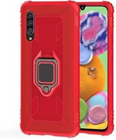 Voor Galaxy A30s koolstofvezel beschermhoes met 360 graden roterende ringhouder (rood)