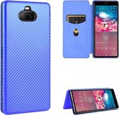 Voor Sony Xperia 8 Carbon Fiber Texture Magnetische Horizontale Flip TPU + PC + PU Leather Case met Card Slot (Blue)