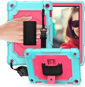 Voor Amazon Kindle Fire HD 8 2020360 Graden Rotatie Draaitafel Contrast Kleur Robot Schokbestendig Siliconen + PC Beschermhoes met Houder (Mintgroen + Rozerood)