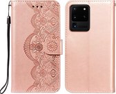 Voor Samsung Galaxy S20 Ultra Flower Vine Embossing Pattern Horizontale Flip Leather Case met Card Slot & Holder & Wallet & Lanyard (Rose Gold)