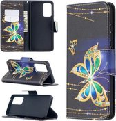 Voor Samsung Galaxy A52 5G Gekleurde Tekening Patroon Horizontale Flip Leren Case met Houder & Kaartsleuven & Portemonnee (Gouden Vlinder)