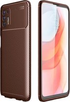 Voor Motorola Moto G Stylus (2021) Koolstofvezeltextuur Schokbestendig TPU-hoesje (bruin)